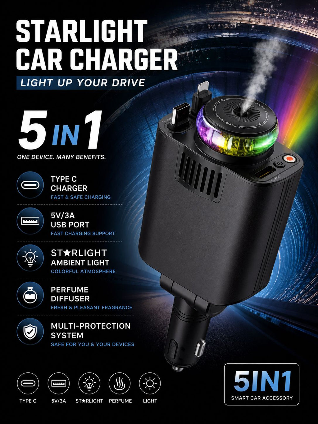 Starlight 5-in-1 Car Charger