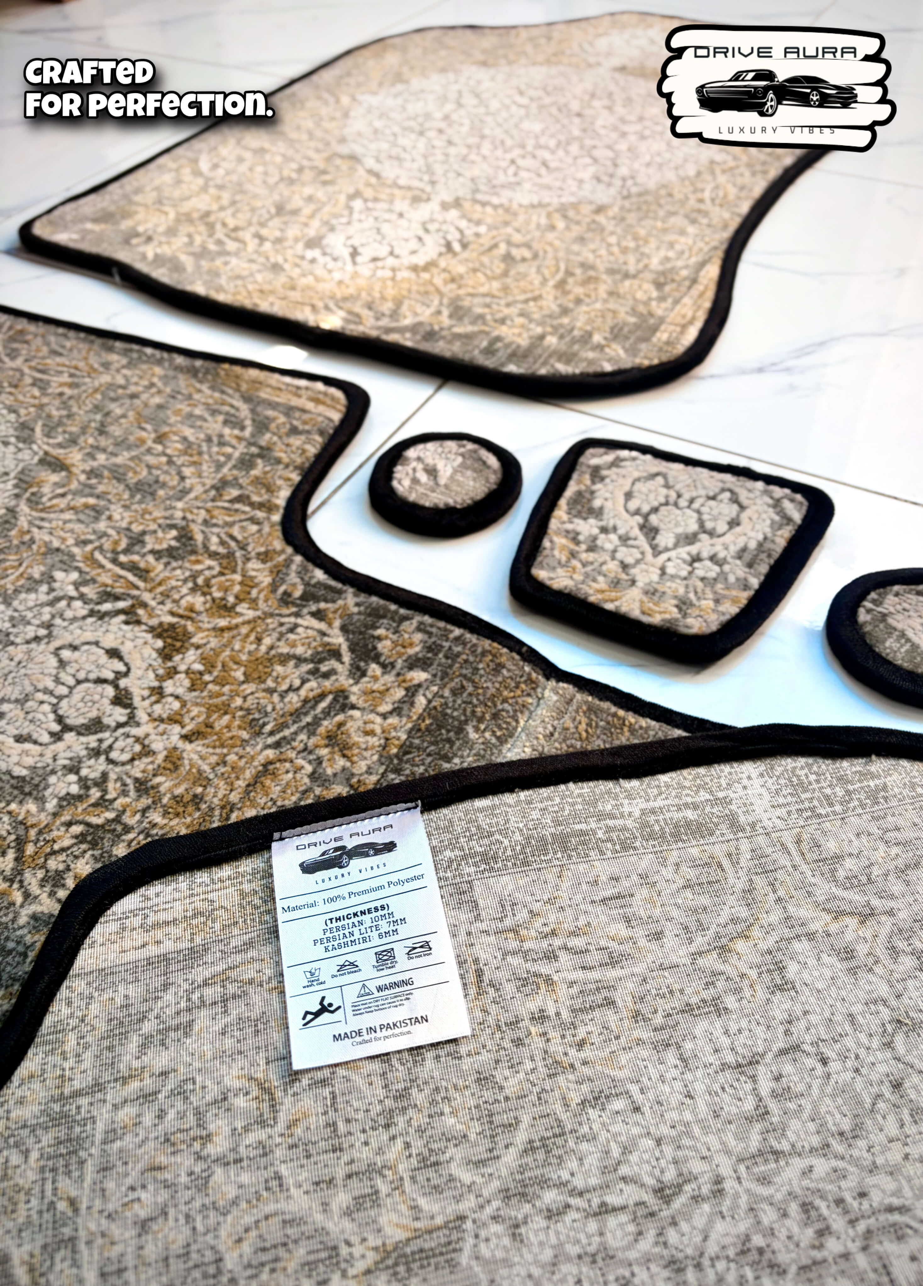 Grey Persian Luxury Car Mats — Statement Edition (Design 3)