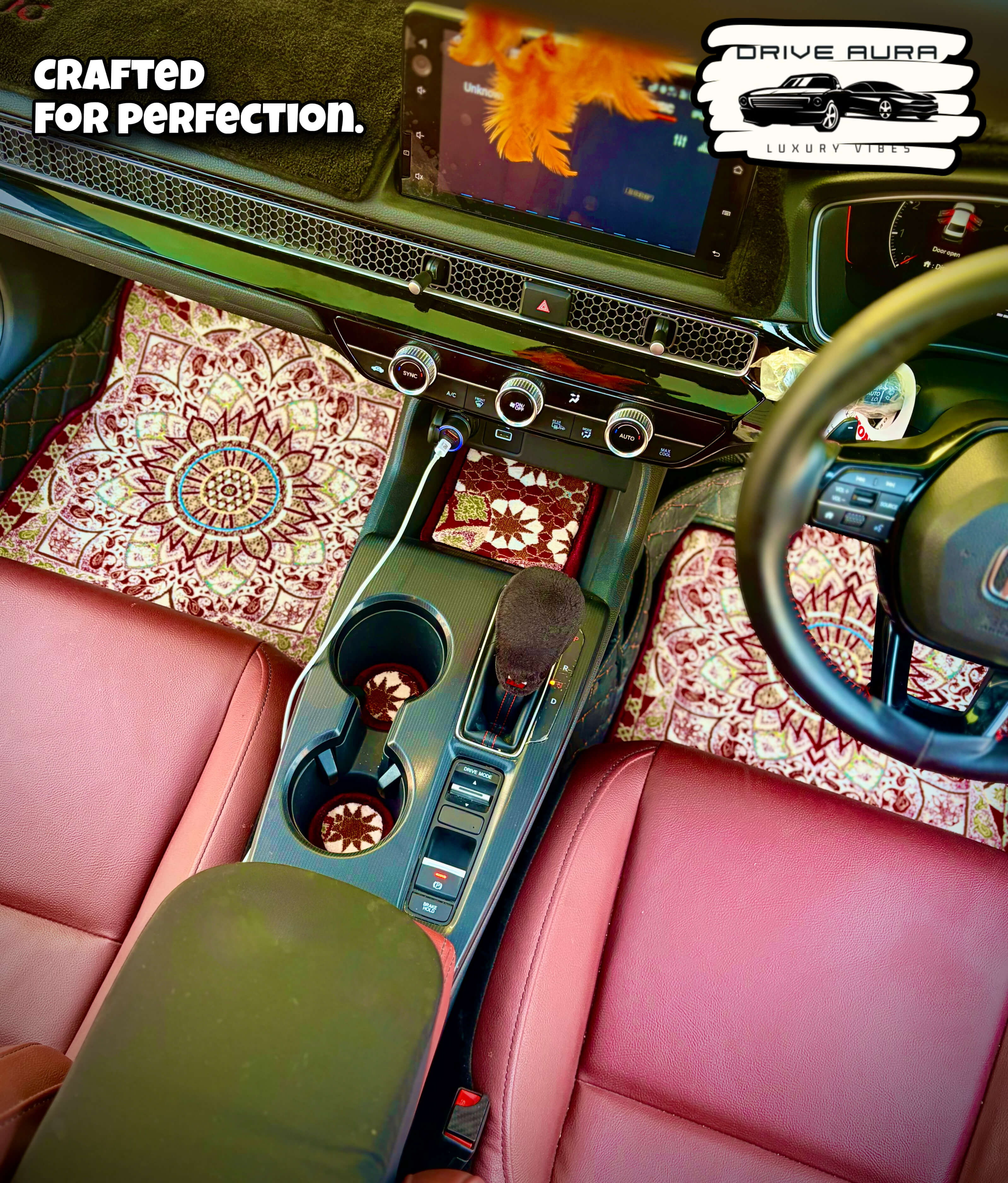 Red Persian Luxury Car Mats — Statement Edition (Design 7)